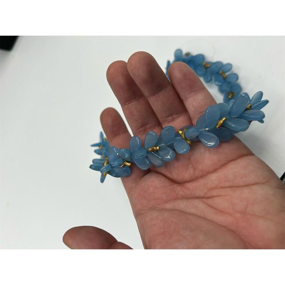Vintage Unique Blue Floral Beaded Necklace Gold-Tone Clasp 1950s Original - Picture 3 of 4